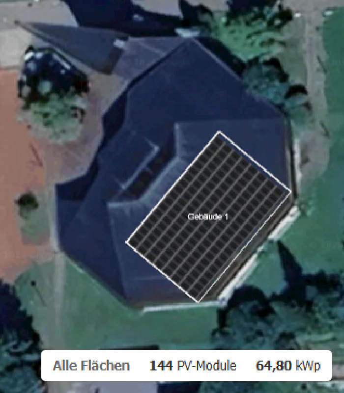 PV-Modulbelegung Kirche Bösingen mit 65 kWp