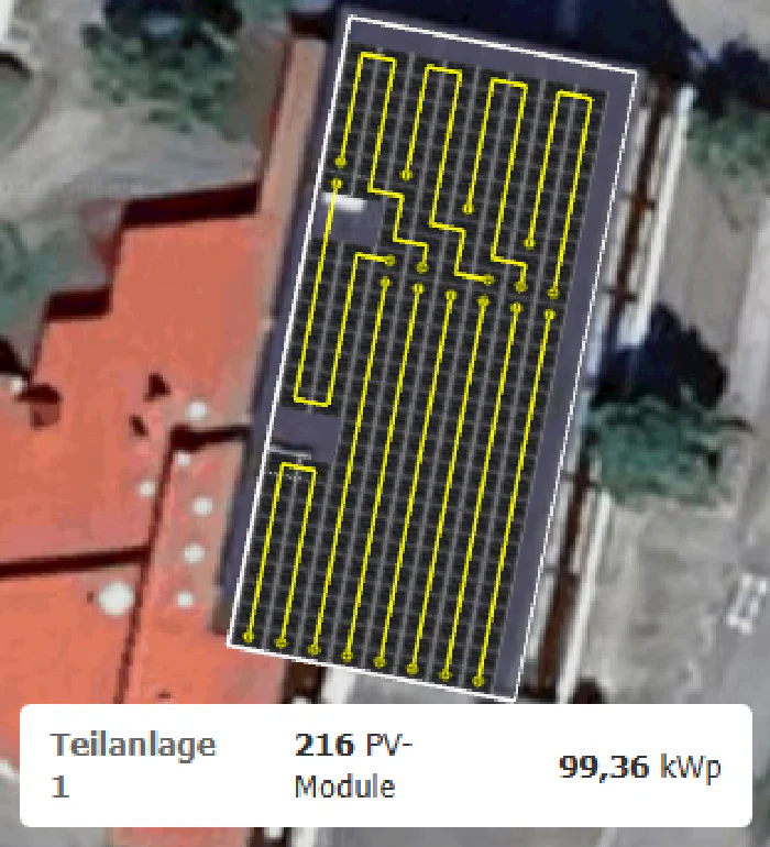 PV-Modulbelegung Turn- und Festhalle Herrenzimmern mit 99 kWp